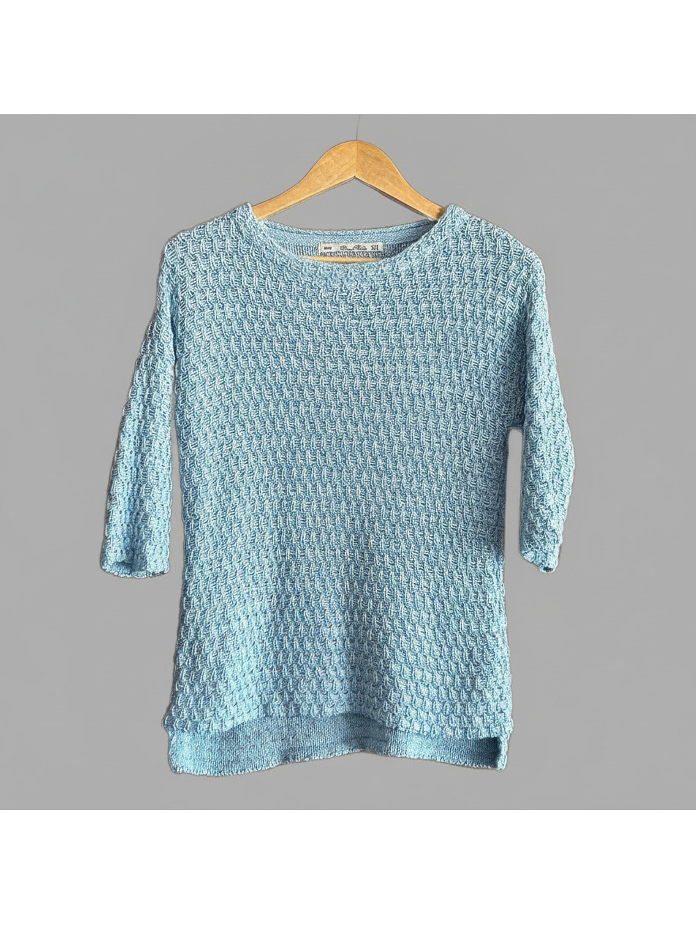 Lara Knit Womens Baby Blue 3/4 Sleeve Pullover Sweater Small Cozy Cabincore
